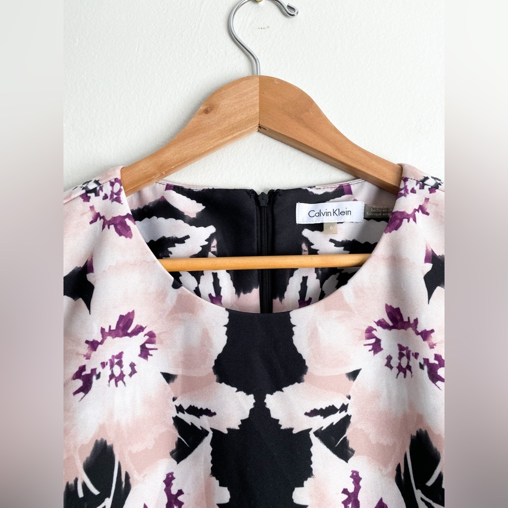 🌸Calvin Klein Sheath Career Formal Floral Bodycon Sleeveless Dress Pink Black 6 - Picture 9 of 11